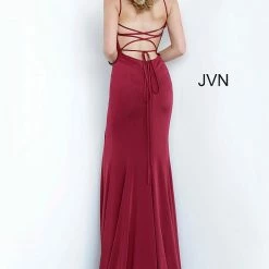 Discontinued Corset Dresses Jovani JVN02071 High Slit V Neckline Fitted Prom Dress Evening Gown Backless Corset