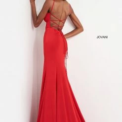 Discontinued Corset Dresses Jovani JVN02071 High Slit V Neckline Fitted Prom Dress Evening Gown Backless Corset