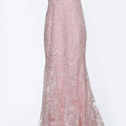 In Stock Jovani JVN 02258 Sz 2 Pink Lace Fitted Prom Dress Mermaid Gown Plunging Neckline Mermaid Dresses