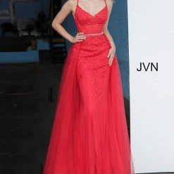 Discontinued Jovani JVN02260 Long Lace Embellished Belt Prom Dress Pageant Gown Tulle