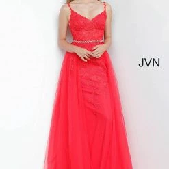 Discontinued Jovani JVN02260 Long Lace Embellished Belt Prom Dress Pageant Gown Tulle