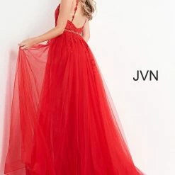 Discontinued Jovani JVN02260 Long Lace Embellished Belt Prom Dress Pageant Gown Tulle