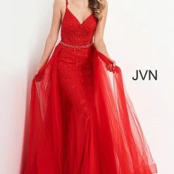 Discontinued Jovani JVN02260 Long Lace Embellished Belt Prom Dress Pageant Gown Tulle