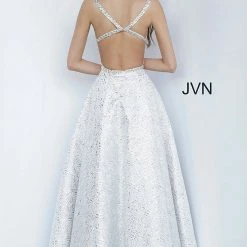 In Stock Ballgown Dresses Jovani JVN02263 Size 6 Metallic Shimmer Ballgown Prom Dress Open Back Pockets