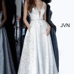 In Stock Ballgown Dresses Jovani JVN02263 Size 6 Metallic Shimmer Ballgown Prom Dress Open Back Pockets