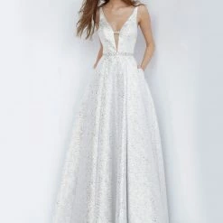 In Stock Ballgown Dresses Jovani JVN02263 Size 6 Metallic Shimmer Ballgown Prom Dress Open Back Pockets