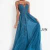 JVN By Jovani Jovani JVN02266 Floral Embroidered A Line Prom Dress Evening Gown Plunging V Neckline