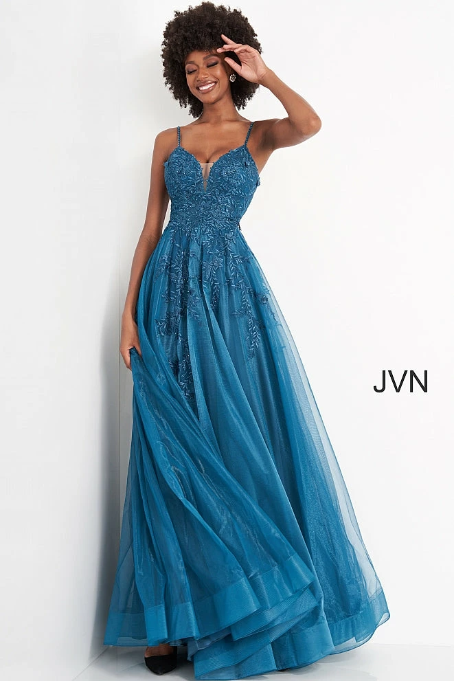 JVN By Jovani Jovani JVN02266 Floral Embroidered A Line Prom Dress Evening Gown Plunging V Neckline 4 JVN By Jovani Jovani JVN02266 Floral Embroidered A Line Prom Dress Evening Gown Plunging V Neckline