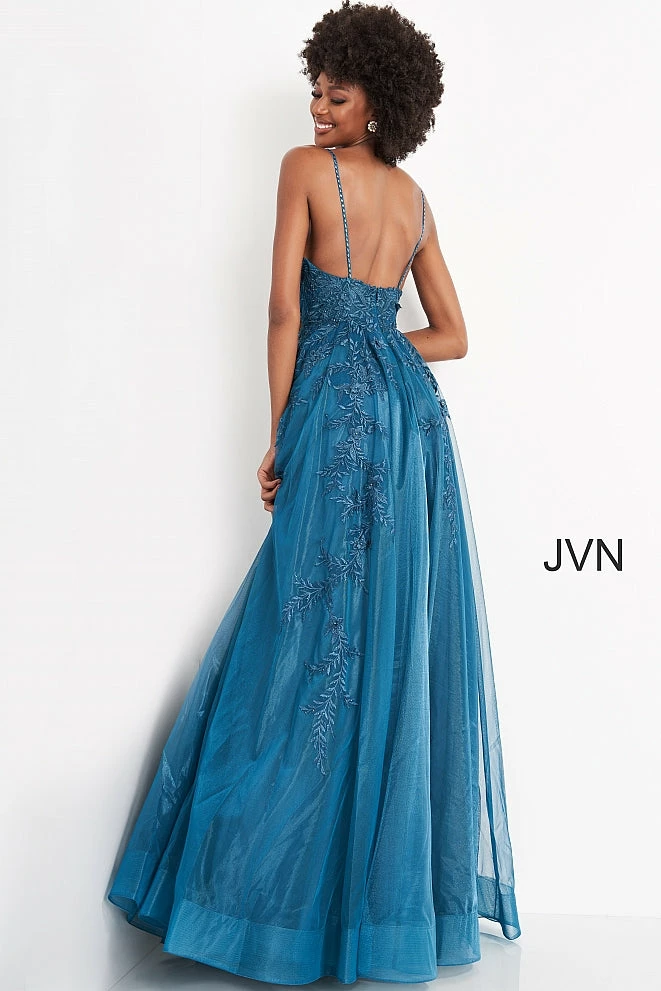 JVN By Jovani Jovani JVN02266 Floral Embroidered A Line Prom Dress Evening Gown Plunging V Neckline 5 JVN By Jovani Jovani JVN02266 Floral Embroidered A Line Prom Dress Evening Gown Plunging V Neckline