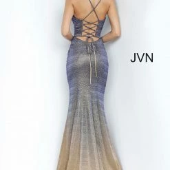 Discontinued Jovani JVN02307 Long Fitted Iridescent Shimmer Prom Dress Purple Gold Mermaid