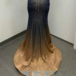 Discontinued Jovani JVN02307 Long Fitted Iridescent Shimmer Prom Dress Purple Gold Mermaid