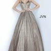 Discontinued Ballgown Dresses JVN02317 Metallic Ballgown Prom Dress Plunging V Neckline Iridescent Evening Gown