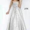 Discontinued Ballgown Dresses Jovani JVN02323 Long Silver A Line Ballgown Prom Dress Strapless Embellished