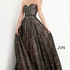 Discontinued Jovani JVN02324 Long A Line Metallic Lace Strapless Prom Dress Corset Ballgown Ballgown Dresses
