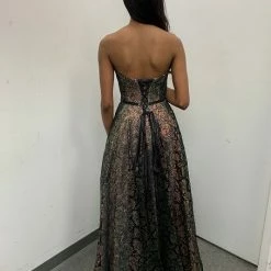 Discontinued Jovani JVN02324 Long A Line Metallic Lace Strapless Prom Dress Corset Ballgown Ballgown Dresses