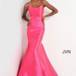 JVN By Jovani Jovani JVN02365 Long Mikado Fitted Mermaid Pageant Dress Prom Peak Neckline Mermaid Dresses