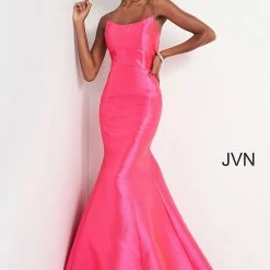 JVN By Jovani Jovani JVN02365 Long Mikado Fitted Mermaid Pageant Dress Prom Peak Neckline Mermaid Dresses
