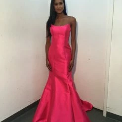 In Stock Mermaid Dresses Jovani JVN02365 Size 6 Long Mikado Fitted Mermaid Pageant Prom Dress Prom Peak Neckline