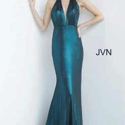 In Stock Jovani JVN02378 Size 4 Fuchsia Iridescent Shimmer Prom Dress Plunging Neckline Long Sleeve Dresses