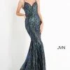 Discontinued Jovani JVN02432 Long Iridescent Shimmer Prom Dress Fitted Mermaid Sequin Long Sleeve Dresses
