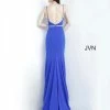 In Stock Jovani JVN02712 Size 6 Royal Long Low V Neck Fitted Prom Dress Embellished Belt Slit