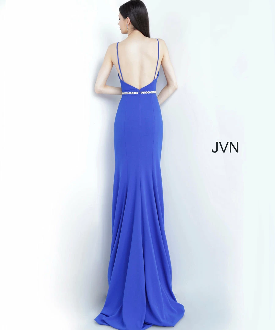 In Stock Jovani JVN02712 Size 6 Royal Long Low V Neck Fitted Prom Dress Embellished Belt Slit 3 In Stock Jovani JVN02712 Size 6 Royal Long Low V Neck Fitted Prom Dress Embellished Belt Slit