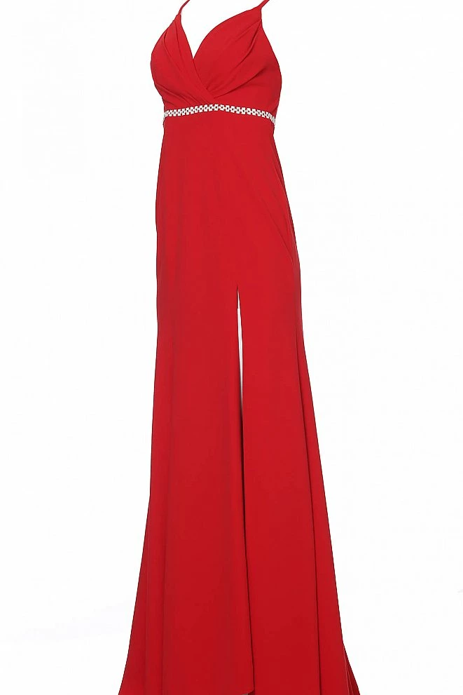 Discontinued Jovani JVN02713 Long Crepe Embellished Belt Prom Dress V Neck Slit Train Fit Flare 6 Discontinued Jovani JVN02713 Long Crepe Embellished Belt Prom Dress V Neck Slit Train Fit Flare