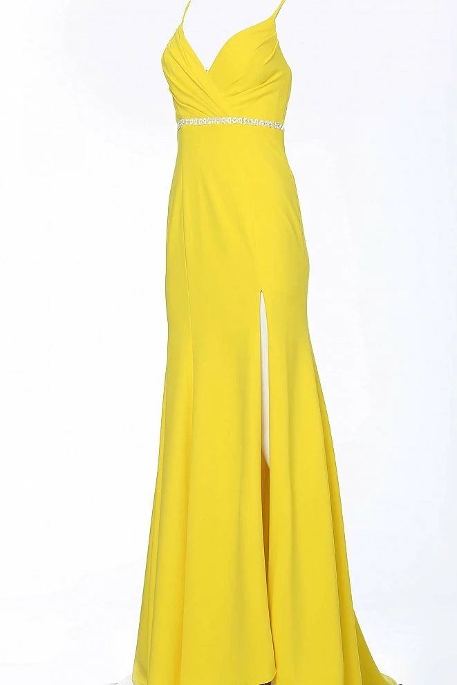 Discontinued Jovani JVN02713 Long Crepe Embellished Belt Prom Dress V Neck Slit Train Fit Flare 7 Discontinued Jovani JVN02713 Long Crepe Embellished Belt Prom Dress V Neck Slit Train Fit Flare