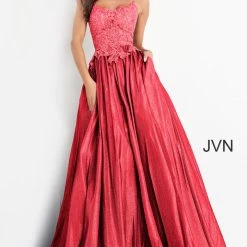 JVN By Jovani Jovani JVN 03038 Sheer Lace Bodice Shimmer Iridescent Prom Dress Ball Gown Ballgown Dresses