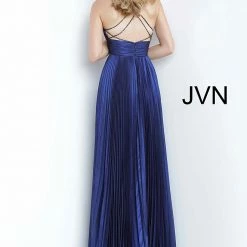Discontinued Jovani JVN03061 Long Iridescent Pleated Prom Dress Shimmer V Neck Evening Gown