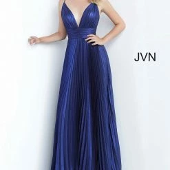 Discontinued Jovani JVN03061 Long Iridescent Pleated Prom Dress Shimmer V Neck Evening Gown