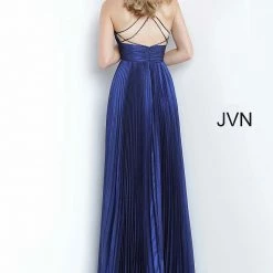 Discontinued Jovani JVN03061 Long Iridescent Pleated Prom Dress Shimmer V Neck Evening Gown