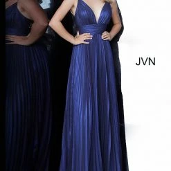 Discontinued Jovani JVN03061 Long Iridescent Pleated Prom Dress Shimmer V Neck Evening Gown