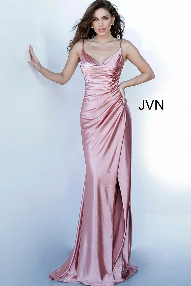 JVN By Jovani Jovani JVN03104 Ruched Satin Prom Dress Evening Gown Cowl Neck Gown Backless Dresses 8 JVN By Jovani Jovani JVN03104 Ruched Satin Prom Dress Evening Gown Cowl Neck Gown Backless Dresses