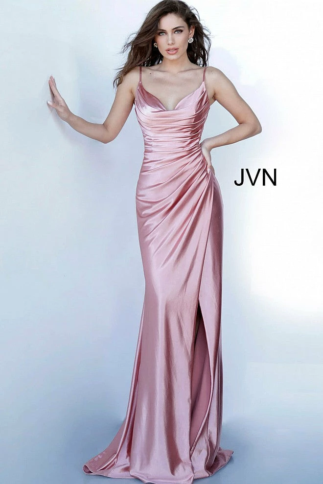 In Stock Jovani JVN03104 Size 2 HOT PINK Ruched Satin Prom Dress Evening Gown Cowl Neck Gown 8 In Stock Jovani JVN03104 Size 2 HOT PINK Ruched Satin Prom Dress Evening Gown Cowl Neck Gown