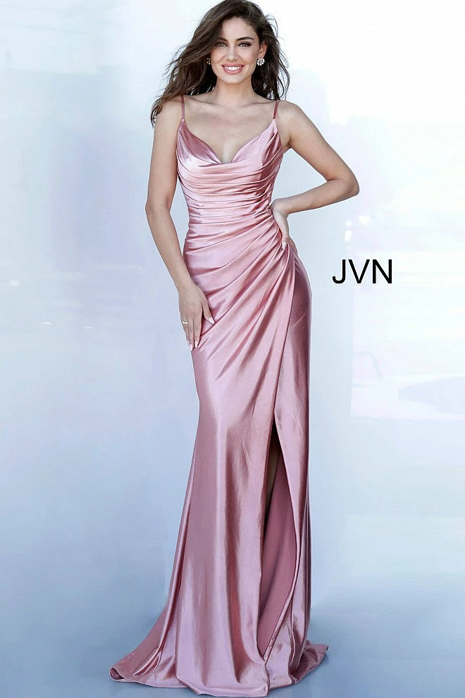 In Stock Jovani JVN03104 Size 2 HOT PINK Ruched Satin Prom Dress Evening Gown Cowl Neck Gown 4 In Stock Jovani JVN03104 Size 2 HOT PINK Ruched Satin Prom Dress Evening Gown Cowl Neck Gown