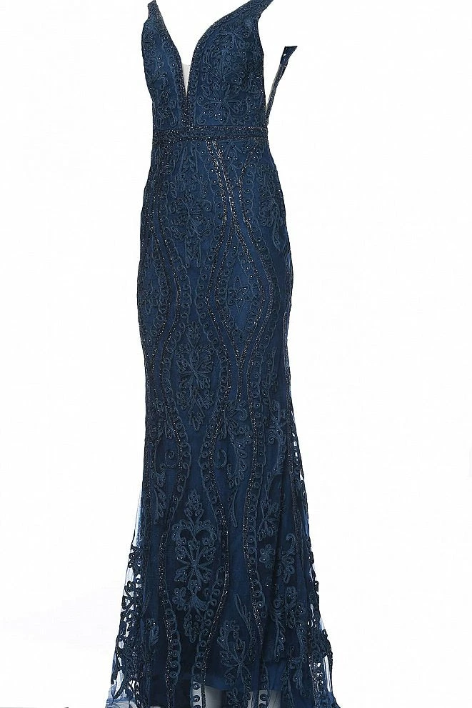 JVN By Jovani Jovani JVN03112 Long Fitted Embellished Lace Prom Dress Pageant Gown V Neck 7 JVN By Jovani Jovani JVN03112 Long Fitted Embellished Lace Prom Dress Pageant Gown V Neck