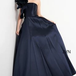 JVN By Jovani Jovani JVN03143 One Shoulder Ruffle Ball Gown Prom Dress Evening Gown Straight Neckline Ballgown Dresses