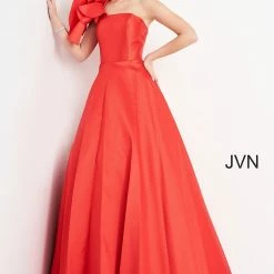 JVN By Jovani Jovani JVN03143 One Shoulder Ruffle Ball Gown Prom Dress Evening Gown Straight Neckline Ballgown Dresses