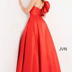 JVN By Jovani Jovani JVN03143 One Shoulder Ruffle Ball Gown Prom Dress Evening Gown Straight Neckline Ballgown Dresses