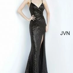 Discontinued Jovani JVN03172 Ruched Sequin V Neck Tie Back Prom Dress Evening Gown Corset Dresses