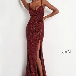 Discontinued Jovani JVN03172 Ruched Sequin V Neck Tie Back Prom Dress Evening Gown Corset Dresses