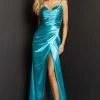 JVN By Jovani Jovani JVN03104 Ruched Satin Prom Dress Evening Gown Cowl Neck Gown Backless Dresses