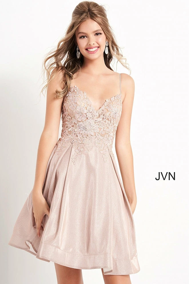 JVN By Jovani Jovani JVN04010 Short Fit And Flare Shimmer Cocktail Dress Homecoming Dress Sheer 3 JVN By Jovani Jovani JVN04010 Short Fit And Flare Shimmer Cocktail Dress Homecoming Dress Sheer