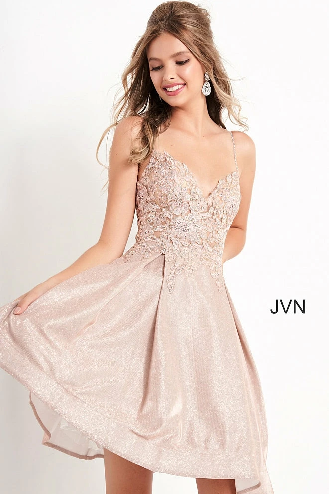 JVN By Jovani Jovani JVN04010 Short Fit And Flare Shimmer Cocktail Dress Homecoming Dress Sheer 5 JVN By Jovani Jovani JVN04010 Short Fit And Flare Shimmer Cocktail Dress Homecoming Dress Sheer