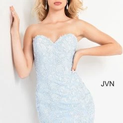 JVN By Jovani Corset Dresses Jovani JVN04034 Short Fitted Strapless Lace Formal Cocktail Dress Homecoming