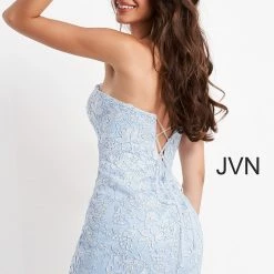 JVN By Jovani Corset Dresses Jovani JVN04034 Short Fitted Strapless Lace Formal Cocktail Dress Homecoming
