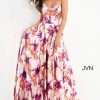 JVN By Jovani Jovani JVN04479 V Neckline Print A Line Prom Dress Evening Gown Floral Print Backless