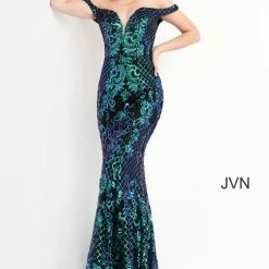 In Stock Jovani JVN04515 Size 8 Ivory Long Fitted Sequin Prom Dress Off The Shoulder Mermaid Pageant Mermaid Dresses
