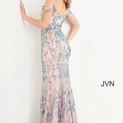 In Stock Jovani JVN04515 Size 8 Ivory Long Fitted Sequin Prom Dress Off The Shoulder Mermaid Pageant Mermaid Dresses